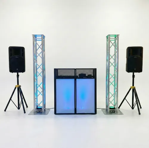 Wedding Sound System Package B – Booth + Speakers + Uplights + Truss Totems