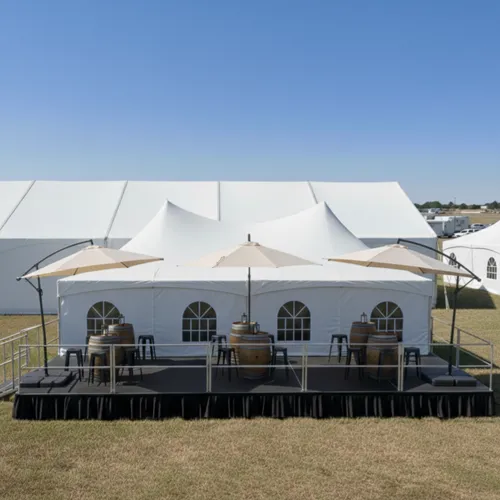 VIP Barrel Patio Lounge Add-On (Umbrellas + Barrels & Seating)