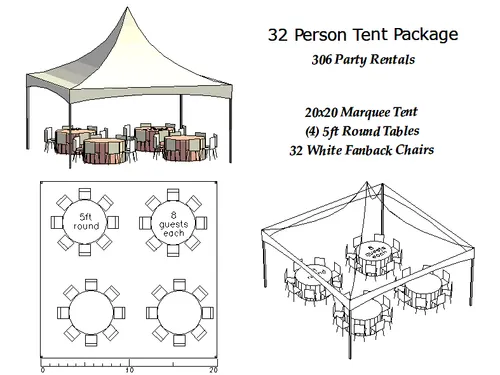 32 Person 20'x20' Marquee Tent Package (Delivery Included)