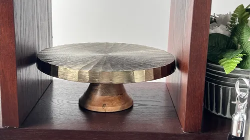 Gold Metal Cake Stand 14” (Wood Base)