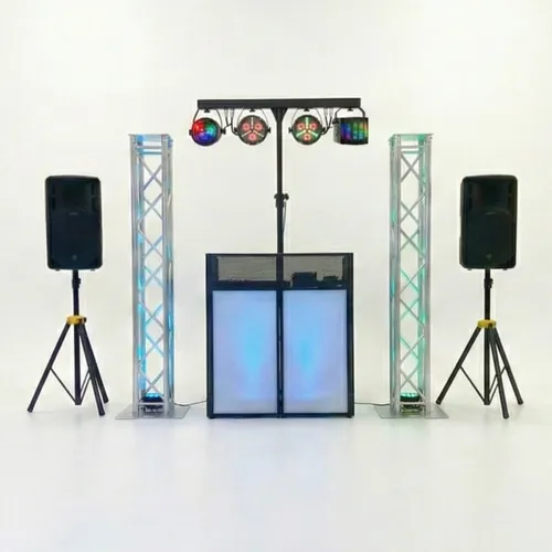 Wedding Sound System Package C – Booth + Speakers + Uplights + Truss + Party Bar Lights