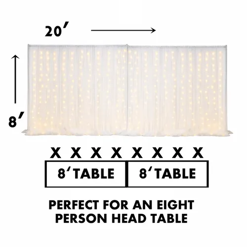 8'(T) x 20'(W) White Sheer Backdrop W Curtain Lights