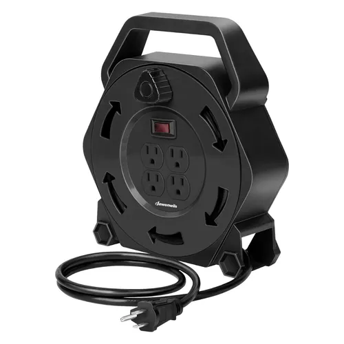 Extension Cord Reel with 25 FT Power Cord, Hand Wind Retractable, 16/3 AWG SJTW