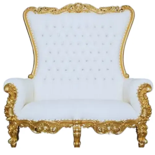 Double White & Gold Throne Chair