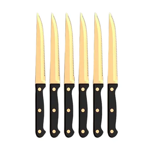 5 Gold Flatware Steak Knives 