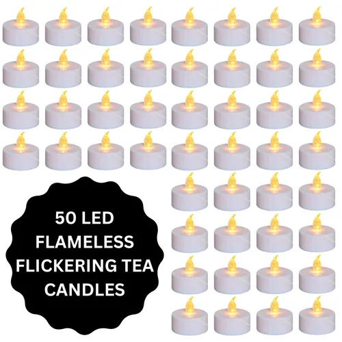 50 Flameless LED Flickering Tea Light Candles - White