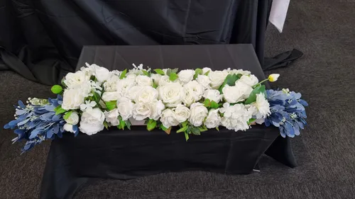 Big White Flower with Blue Edge