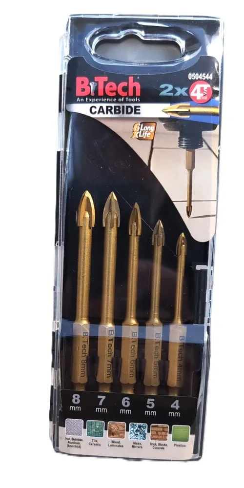 ערכת 5 מקדחי קרביד קודחי כל (זכוכית, קרמיקה, בטון ועוד) ביטק עם קופסא