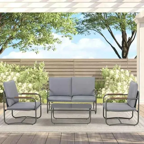 Gray Outdoor Seating Set with Wood Detail