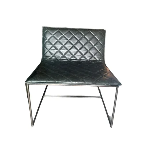 Quilted Black Leather Accent Chair with Iron Frame