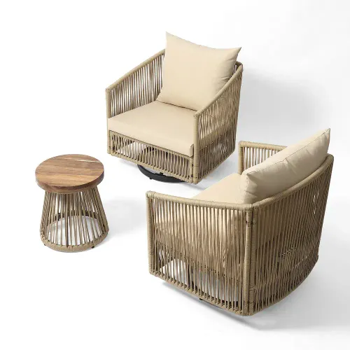 3 Piece Beige Outdoor Swivel Chair Set