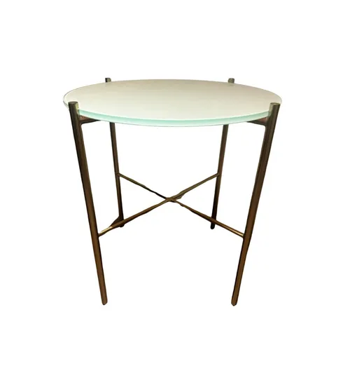 Round Gold Metal Side Table with White Glass Top