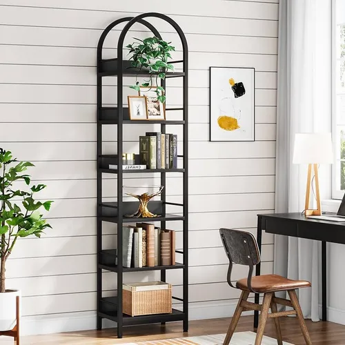 Skinny Black Arch Bookshelf with Glass Shelves