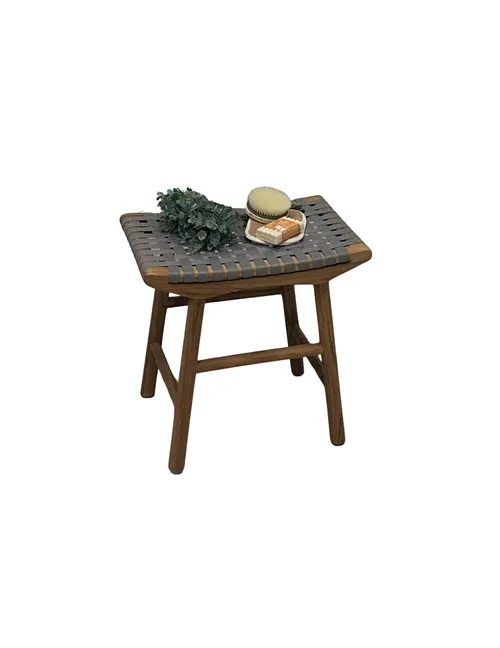 Taupe Vinyl Strap Wooden Foot Stool