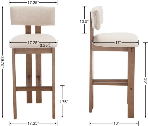 Cream Upholstered and Wood Barstool - Bar Height
