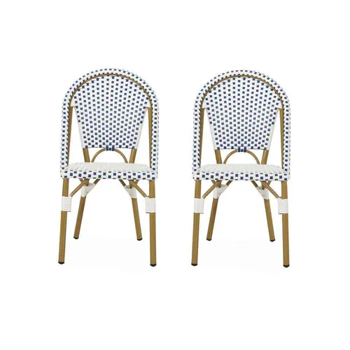 Set of 2 - White and Blue Bistro Dining Chairs