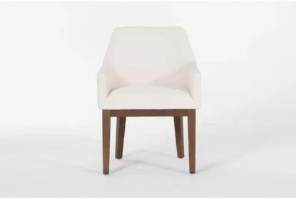 Set of 2 - Brown & Cream Dining Chairs w/ Arms