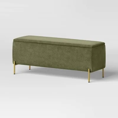 Green Upholstered Storage Bench
