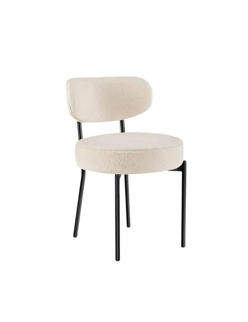 Set of 2 Cream Upholstered Dining Chairs with Black Frame