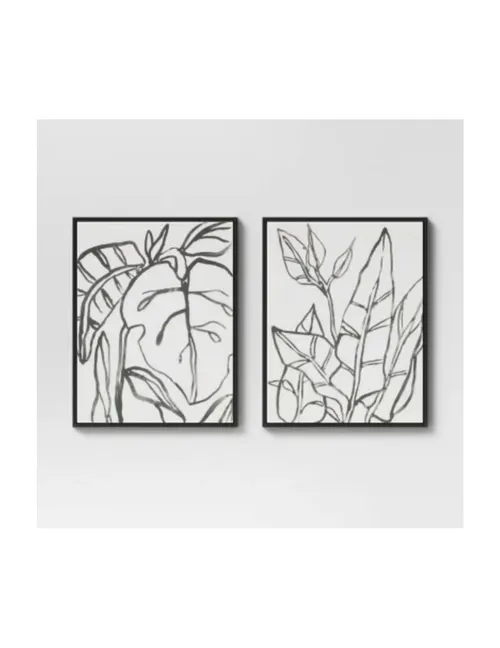 Set of 2 - Black & White Tropical Botanical Art