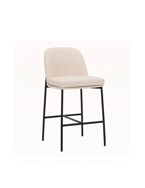 Cream Upholstered Barstool with Black Legs and Curved Back - Counter Height 