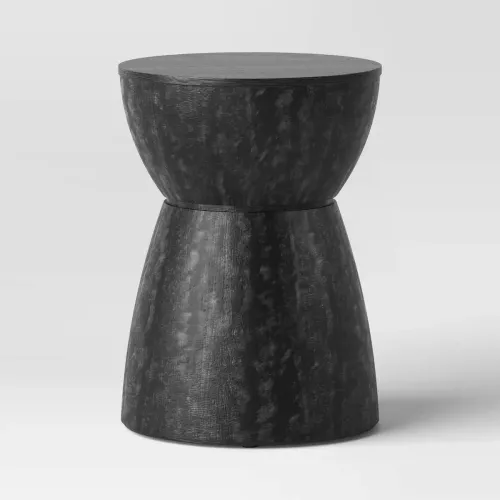 Large Black Wood Hourglass Side Table