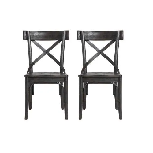 Set of 2 - Distressed Black Wooden Bistro Dining Chairs