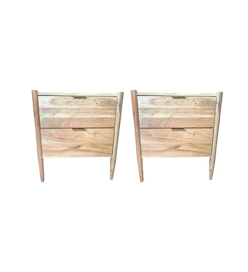 Set of 2 Wood Nightstands with 2 Drawers