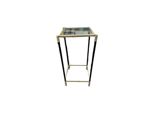 Set of 2 Tall Black and Gold Side Tables w/ Glass Tops