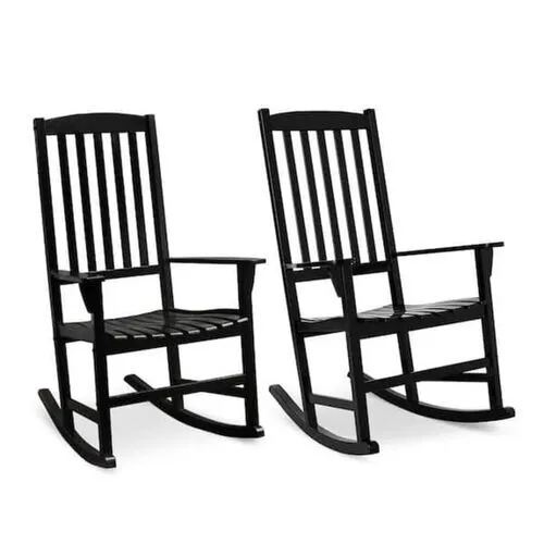 Set of 2 - Outdoor Black Wooden Rocking Chairs
