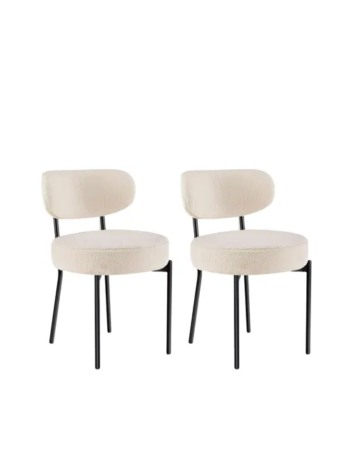 Set of 2 Cream Upholstered Dining Chairs with Black Frame