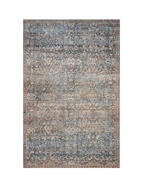 8x10 Dark Blue Rug with Cream & Rust Pattern