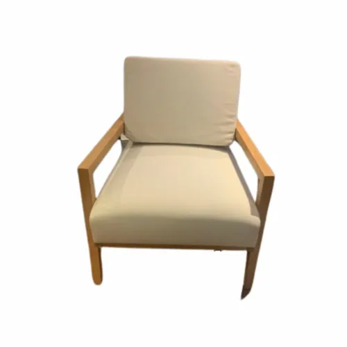 Natural Wood, Cane Back and Canvas Accent Chair