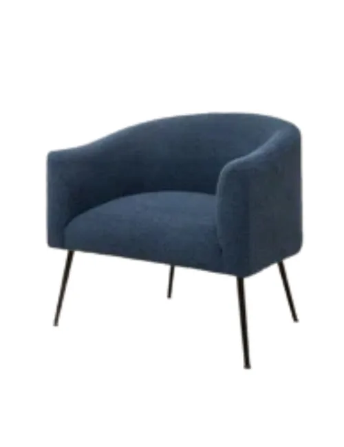 Dark Blue Upholstered Barrel Chair with Black Legs