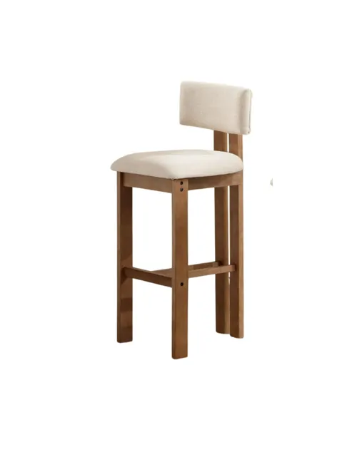 Cream Upholstered and Wood Barstool - Bar Height