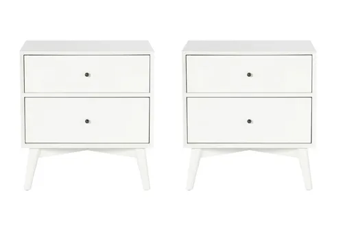 Set of 2 - White Wood 2 Drawer Nightstands