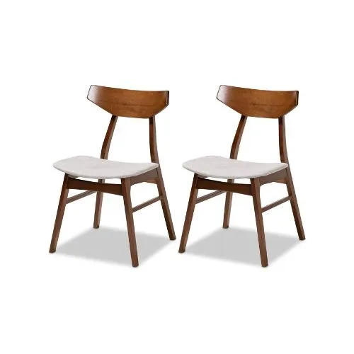 Set of 2 - Wingback Walnut Light Gray Dining Chairs