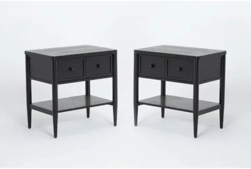 Set of 2 - Black Wood Nightstands with Double Knob Drawer
