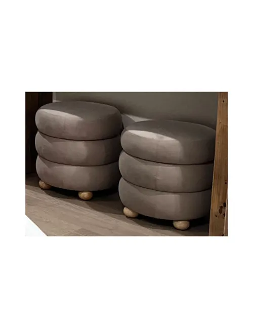 Taupe Velvet 3 Segment Ottoman Stool with Lid