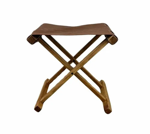 Cognac Leather Folding Foot Stool