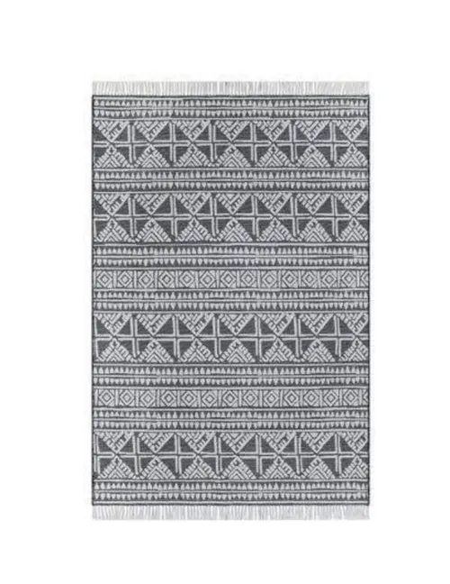 8x10 Black Outdoor Rug with White Diamond Pattern