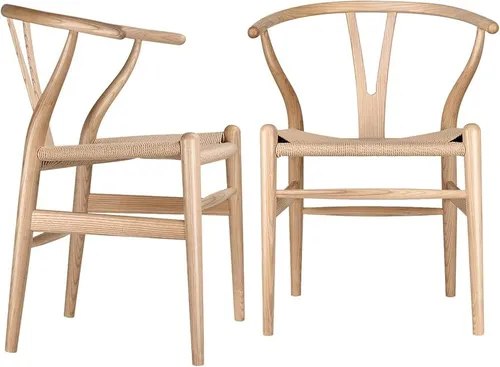Set of 2 - Natural Wood Wishbone Dining Chair