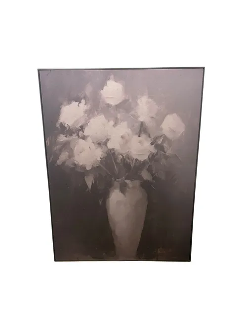 Large Print on Fabric Art - White Roses in Beige Vase