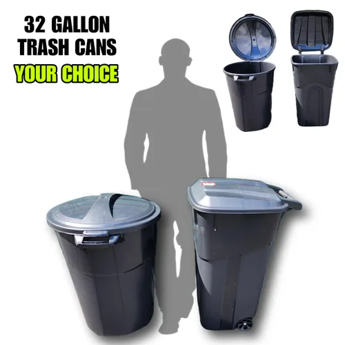 32 GALLON TRASH CAN WITH LID / 2 BAGS PER CAN INCLUDED