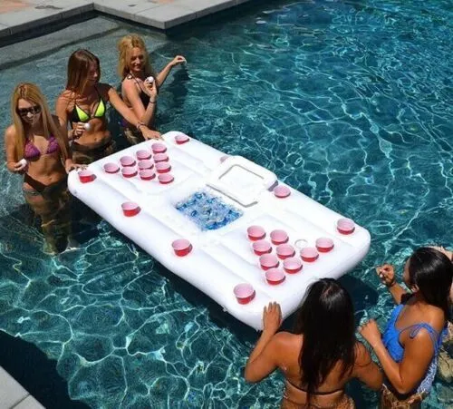(18+) Mesa inflable de Cerveza Pong (Beer Pong) con enfriador incorporado
