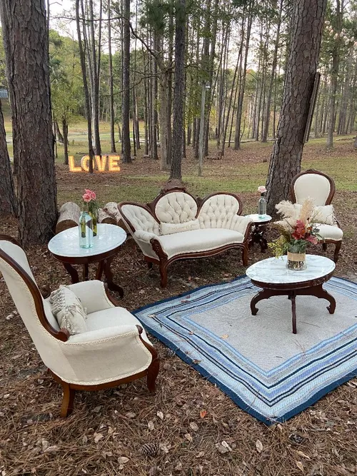 Antique Victorian His & Her Pair of Chairs in a neutral Oatmeal color
