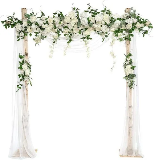 Floral and Fabric Arbor Set.   3 piece floral, 1 Long and 2 small arrangements in shades of white.   1 piece of white fabric.  