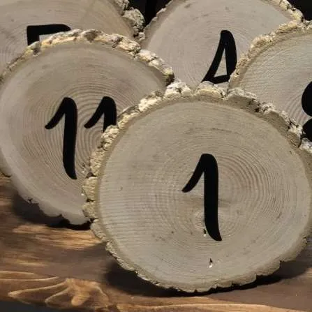 Table Numbers Wood Slice with wooden easel backs  1-15 