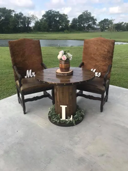 Matching Cowhide Pair of Bride and Groom Chairs