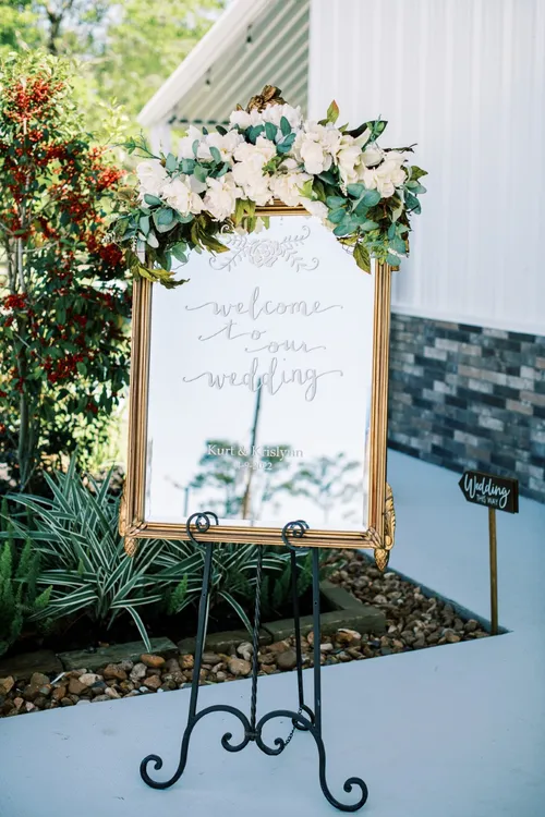 Mirror Customized Welcome to Our Wedding add on a floral and Easel!